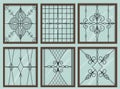 Vintage wrought iron window set in vector. Isolated